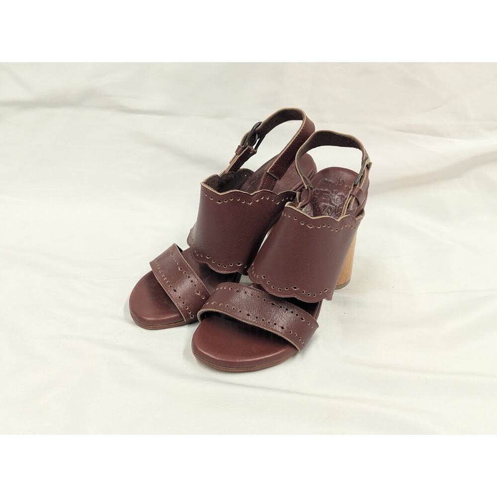 Elf Handmade Elegant Brown Leather Women's Heels Sandals Shoes size 6